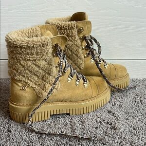 Chanel Women's Tan Shearling Boots